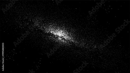 Spiral galaxy in deep space on black background. Star field illustration with bright cosmic center. Infinite universe concept for celestial decor and science fiction graphic design.
