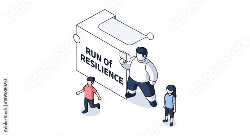 Isometric Illustration of People and Resilience Concept with Sign.