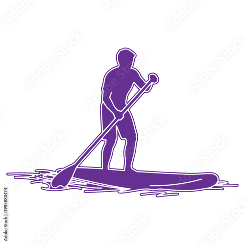 Paddle Boarder on Calm Waters Enjoying Stand Up Paddling in Nature