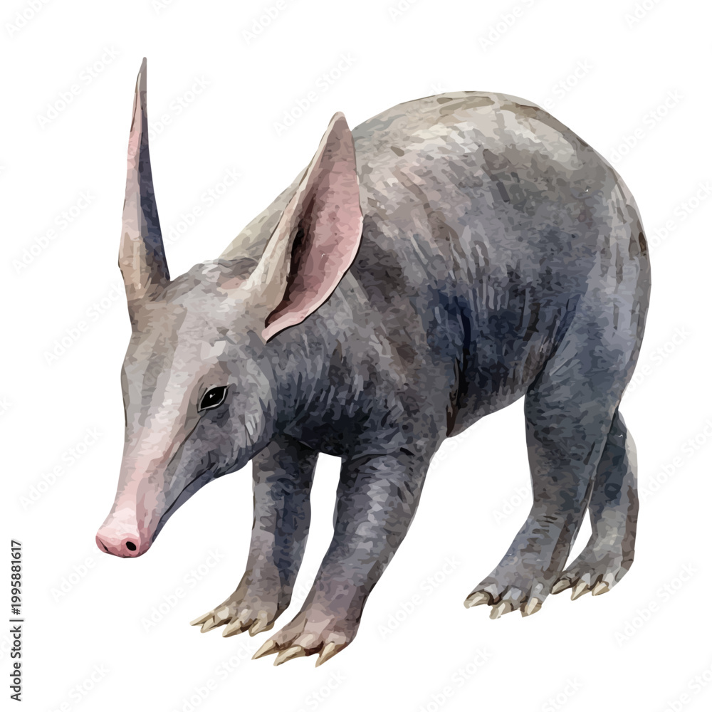 Fototapeta premium Aardvark, beautiful watercolor illustration with vivid colors and detailed vector style, isolated on a white background.