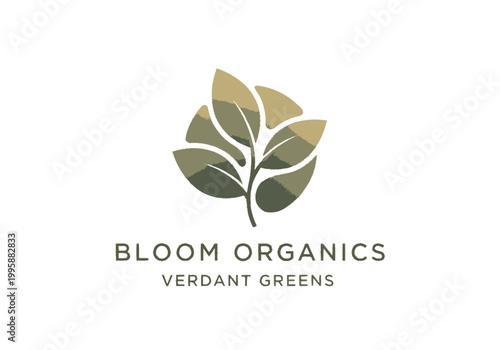 Stylized green and gold leaf emblem, an organic brand logo symbolizing natural growth, environmental sustainability, and holistic wellness for eco-conscious businesses