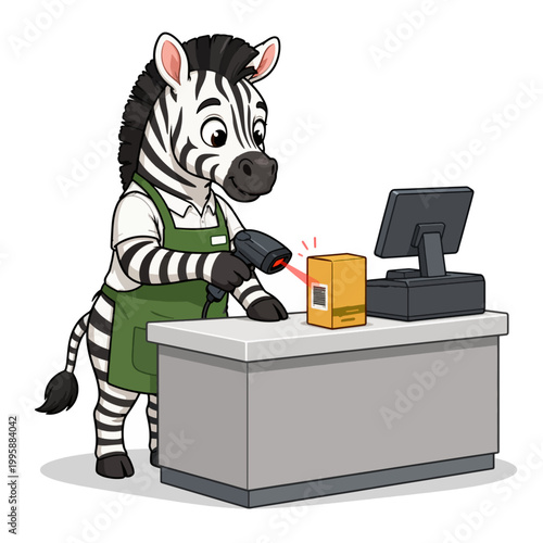 Zebra cashier scanning product barcode at checkout vector