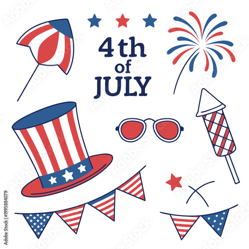 4th of July patriotic icons and symbols for Independence Day