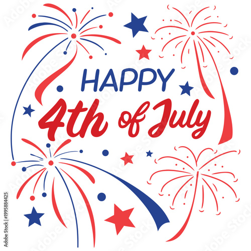 Happy 4th of July Celebration with Fireworks and Stars