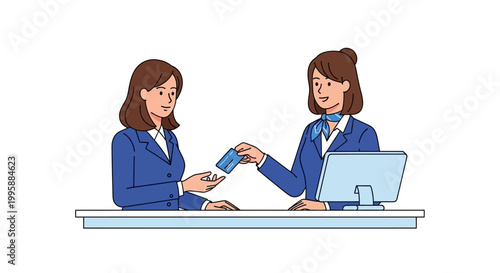 Vector Illustration of Hotel Check-in Process A Friendly Receptionist Assisting a Guest with Credit Card Transaction