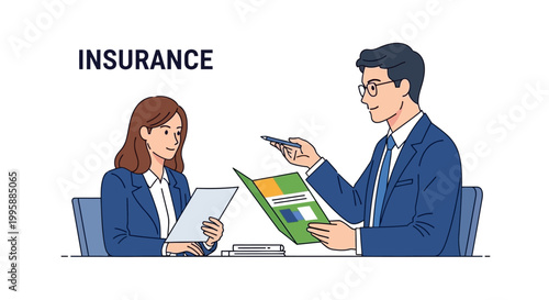 Modern Vector illustration of an insurance agent providing consultation to a client, outlining policy benefits and discussing financial planning for future security