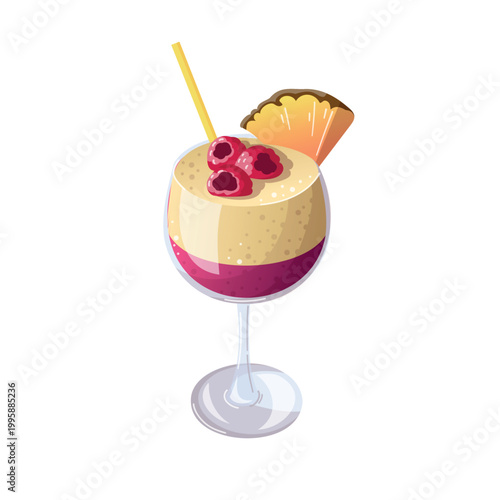 Raspberry dessert cocktail in glass vector illustration