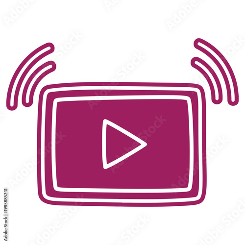 Illustrative icon of a television set with sound waves representing streaming or media content