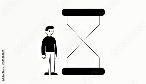 The concept of time, represented by an hourglass, alongside a human figure, symbolizing the passage of moments and the finite nature of existence