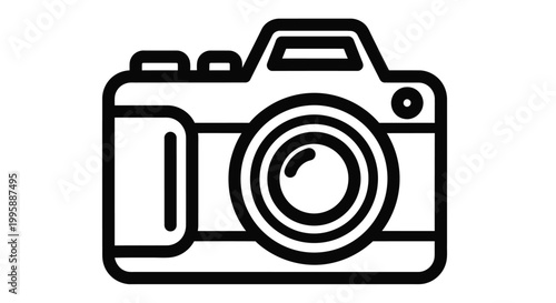 Simple black and white line drawing of a classic single lens reflex camera