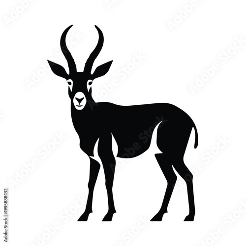 A stylized silhouette of a horned antelope standing on open terrain Vector