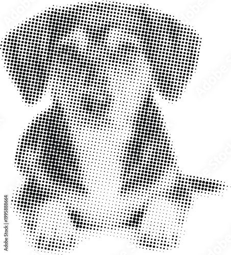 Dog halftone silhouette black and white dots