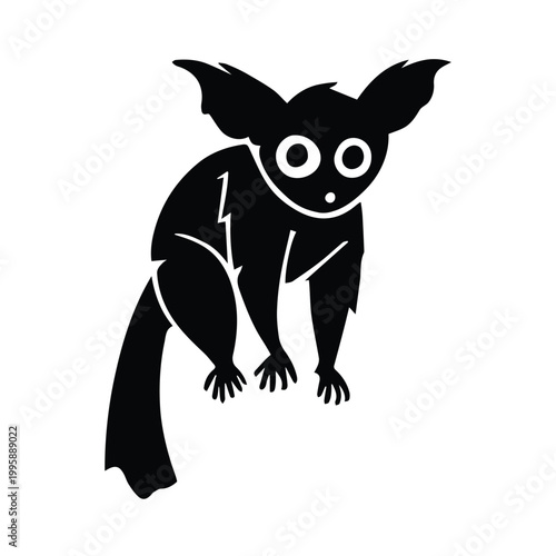 Cute black and white illustration of a bush baby or galago clinging to a surface Vector