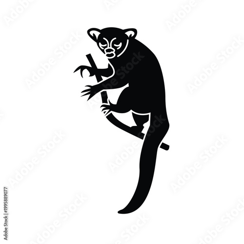 Black and white silhouette of a tree-dwelling primate in motion Vector