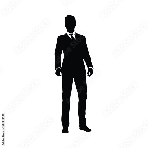 Professional silhouette of a person in formal business attire standing upright. Vector