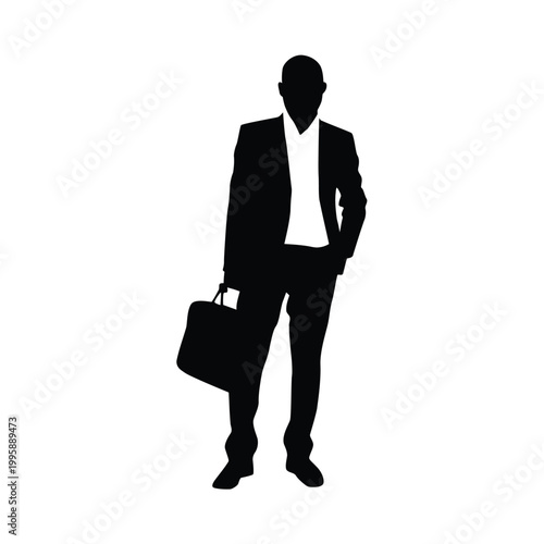 Professional individual holding a briefcase in business attire silhouette. Vector