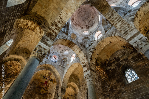 San Cataldo Church, Central nave and tufa stone blocks,  12th century,  Palermitan buildings in the Arab-Norman style, , World Heritage Site, Palermo, Sicily, Italy