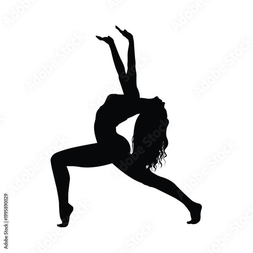 Graceful silhouette of a gymnast performing an impressive handstand split maneuver Vector