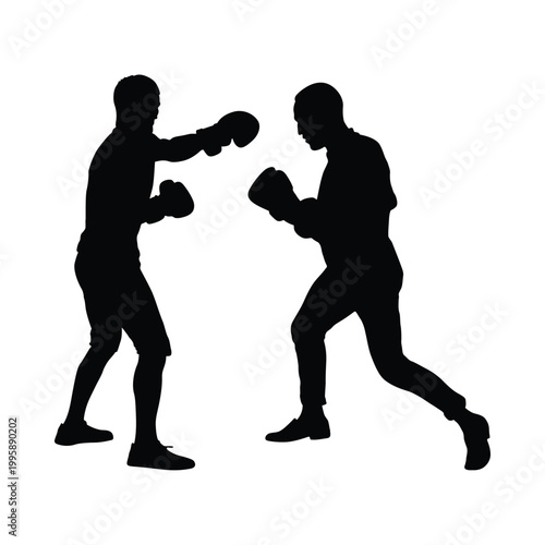 Two boxers engaged in a sparring match inside the ring Vector