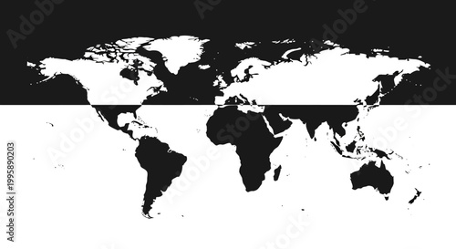 Black and white world map illustration.