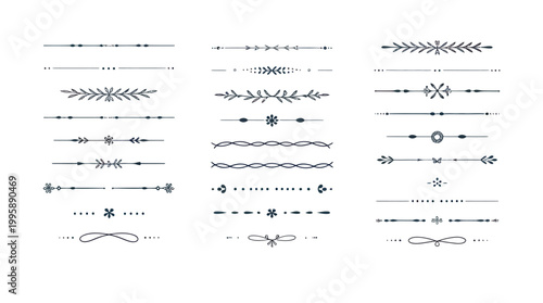 Set of hand-drawn decorative line dividers and floral ornaments for design