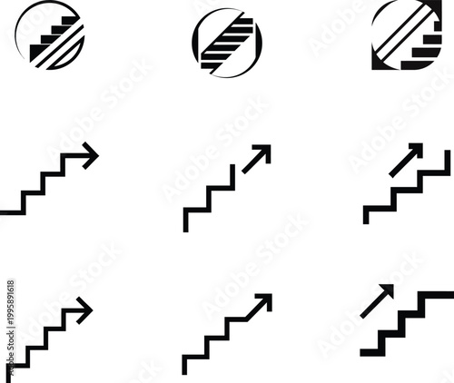 Minimalist staircase vector icons for career path success and architectural navigation