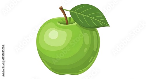 Green Apple with Leaf - Fresh, Healthy, and Delicious Fruit.