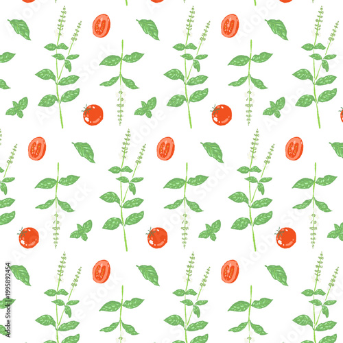 Small Basil Leaves Seamless Pattern