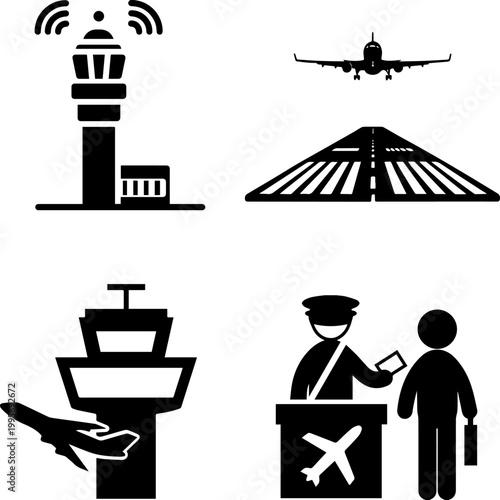 Airport Infrastructure and Passenger Travel Icon Set