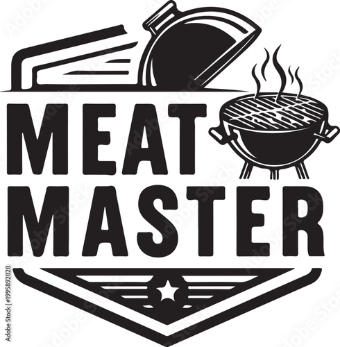 Meat Master logo, barbecue grill icon, black and white vector, cooking emblem, grill master