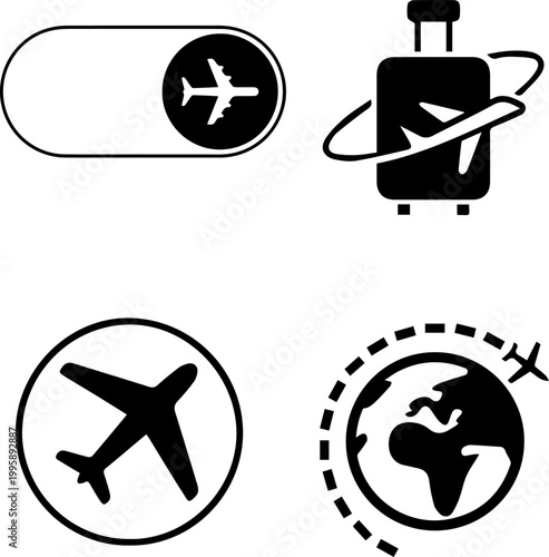 Set of Minimalist Travel and Flight Icons for Mobile and Web Interface