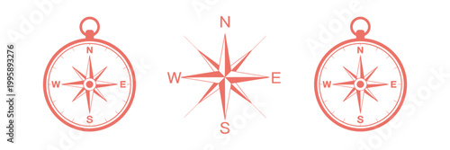 Compass vector set for navigation directional symbols, including line compass icons and north arrow designs for maps and travel orientation