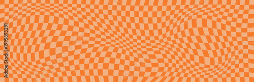 Groovy seamless background with a retro checkerboard design in orange. Abstract pattern.