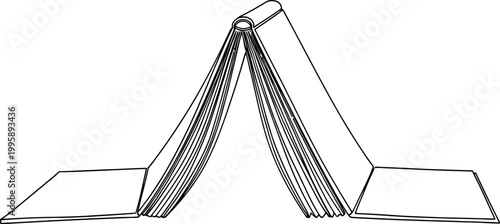 A creative continuous line art illustration depicting an open book standing upright to form a cozy tent-like structure, symbolizing the immersive escape of reading, storytelling, and finding solace in