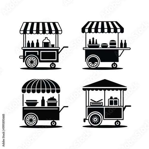 Food cart vector icons set for restaurant or market use