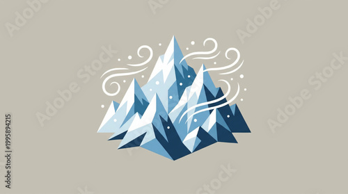 Snowy mountain peaks with wind and blizzard design