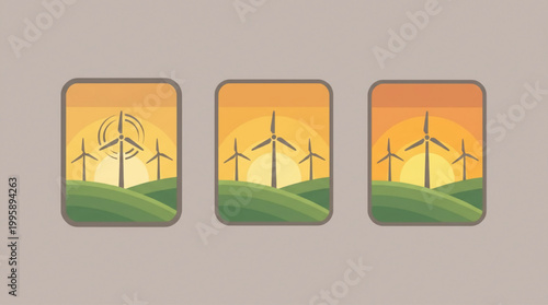 Set of wind energy turbine icons in a flat design