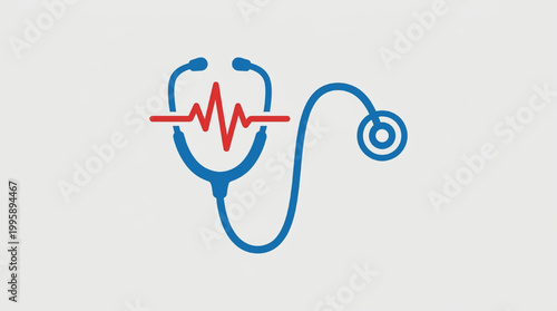 Minimalist medical stethoscope with heart rhythm pulse line