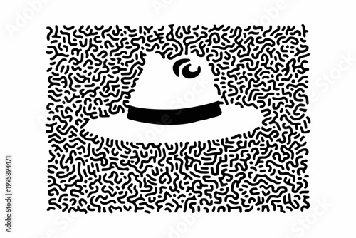 Abstract black and white maze with hat illustration
