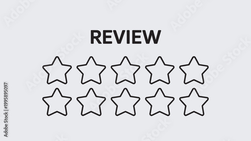 A graphic illustration of a review with ten empty stars on a light gray background