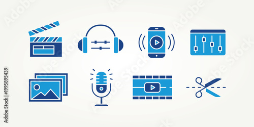 minimalist set of content creator and streaming flat icons vector illustration design. video editing, podcast, vlog and more