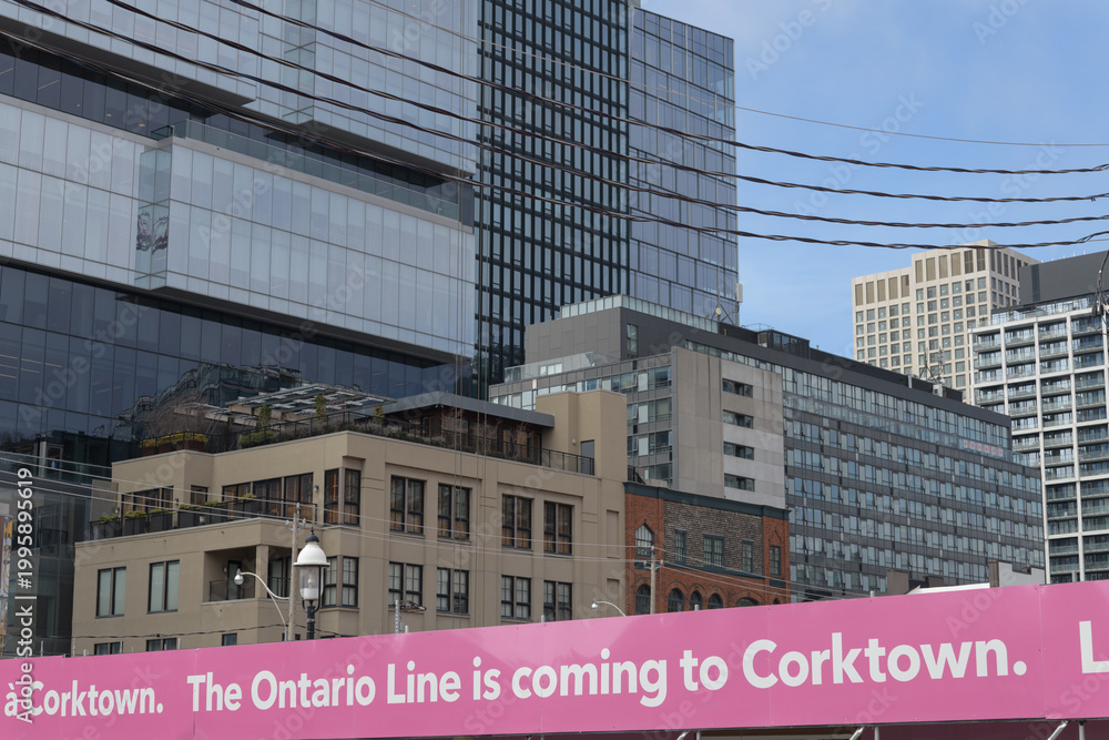 Fototapeta premium construction site (Ontario Line, Corktown Station, King St E, Berkeley, Lower River, Parliament), Toronto