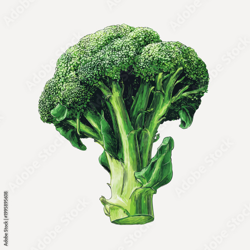 Fresh green broccoli close-up on white background