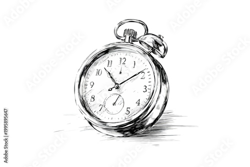 Vintage pocket watch illustration with detailed sketch lines