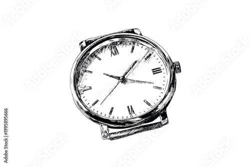 Detailed sketch of a classic wristwatch with roman numerals