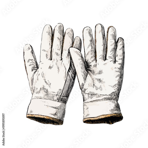 Detailed sketch of white work gloves on clean background