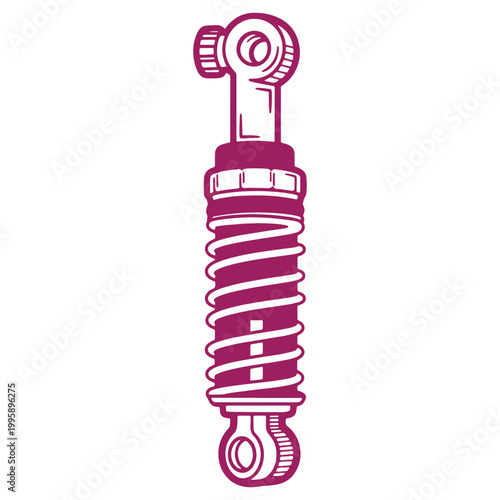 Illustrated car suspension shock absorber isolated on white background mechanical part design