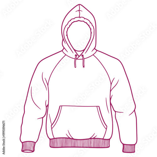 Illustration of a hooded sweatshirt with drawstrings and front pocket perfect for casual wear