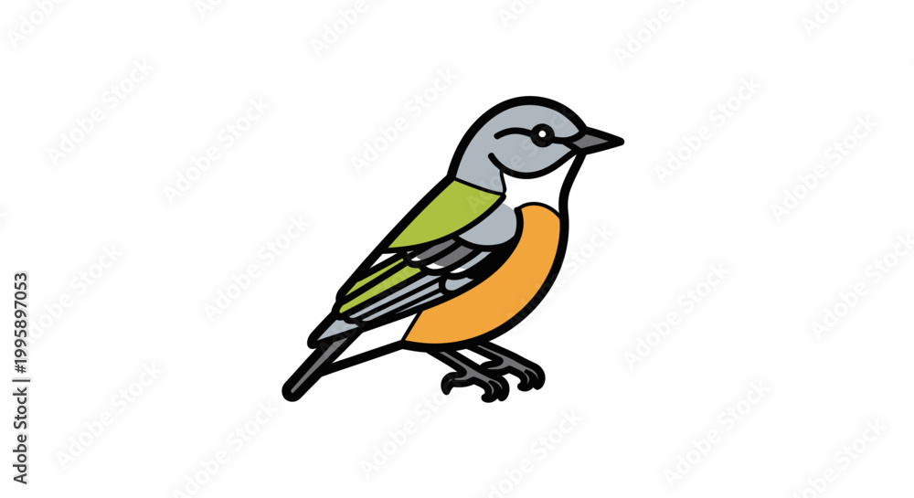 Obraz premium Colorful Cartoon Bird Illustration on White Background, Isolated.