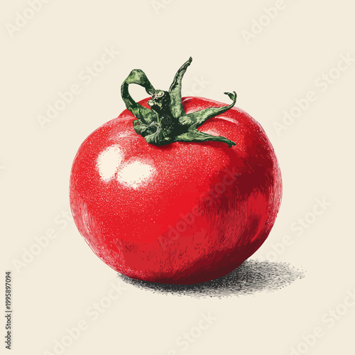 Detailed illustrative drawing of a red tomato on cream background